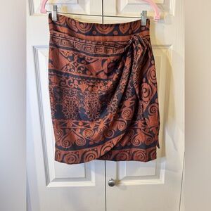 Andrea Jovine Rust and Black Patterned Mock Wrap Skirt